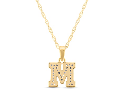 White Diamond Accent 10k Yellow Gold M Initial Pendant With 18” Rope Chain