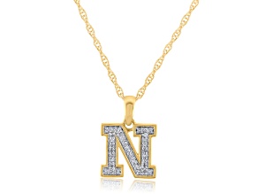 White Diamond Accent 10k Yellow Gold N Initial Pendant With 18” Rope Chain