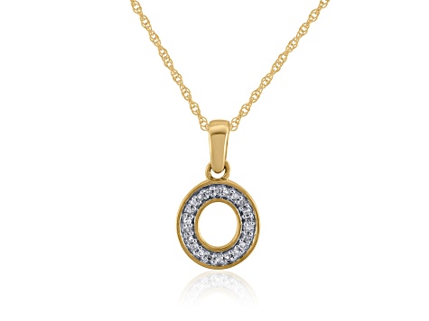 White Diamond Accent 10k Yellow Gold O Initial Pendant With 18” Rope Chain