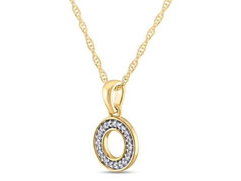White Diamond Accent 10k Yellow Gold O Initial Pendant With 18” Rope Chain