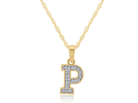 White Diamond Accent 10k Yellow Gold P Initial Pendant With 18” Rope Chain