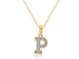 White Diamond Accent 10k Yellow Gold P Initial Pendant With 18” Rope Chain