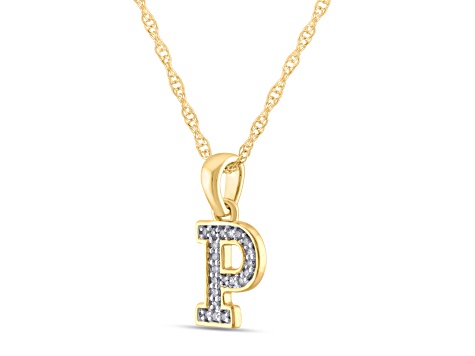 White Diamond Accent 10k Yellow Gold P Initial Pendant With 18” Rope Chain