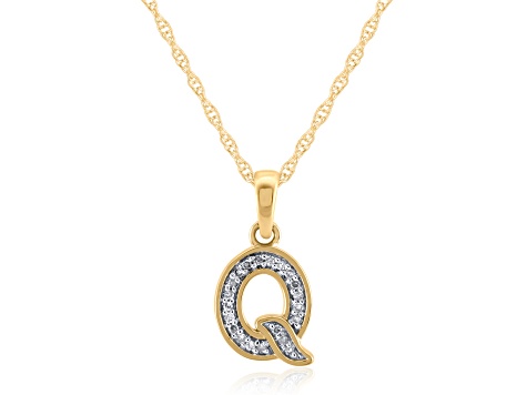 White Diamond Accent 10k Yellow Gold Q Initial Pendant With 18” Rope Chain