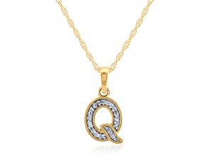 White Diamond Accent 10k Yellow Gold Q Initial Pendant With 18” Rope Chain