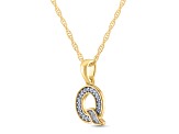 White Diamond Accent 10k Yellow Gold Q Initial Pendant With 18” Rope Chain