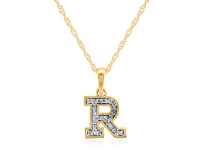White Diamond Accent 10k Yellow Gold R Initial Pendant With 18” Rope Chain
