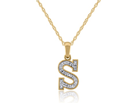 White Diamond Accent 10k Yellow Gold S Initial Pendant With 18” Rope Chain