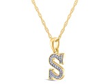 White Diamond Accent 10k Yellow Gold S Initial Pendant With 18” Rope Chain