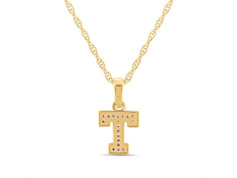 White Diamond Accent 10k Yellow Gold T Initial Pendant With 18” Rope Chain