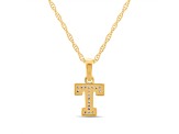 White Diamond Accent 10k Yellow Gold T Initial Pendant With 18” Rope Chain