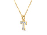 White Diamond Accent 10k Yellow Gold T Initial Pendant With 18” Rope Chain