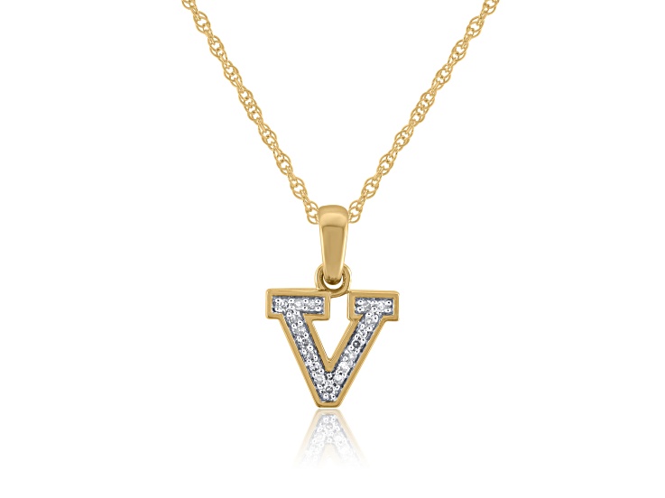 White Diamond Accent 10k Yellow Gold V Initial Pendant With 18