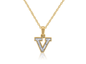 Picture of White Diamond Accent 10k Yellow Gold V Initial Pendant With 18” Rope Chain