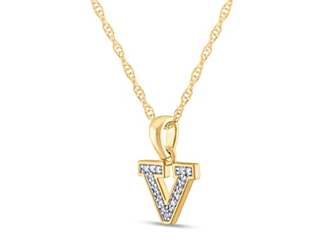 White Diamond Accent 10k Yellow Gold V Initial Pendant With 18” Rope Chain