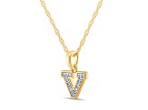 White Diamond Accent 10k Yellow Gold V Initial Pendant With 18” Rope Chain