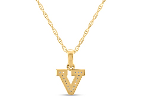 White Diamond Accent 10k Yellow Gold V Initial Pendant With 18” Rope Chain