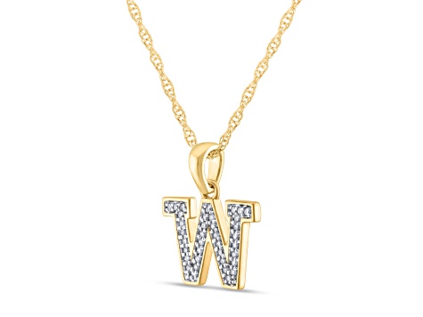 White Diamond Accent 10k Yellow Gold W Initial Pendant With 18” Rope Chain