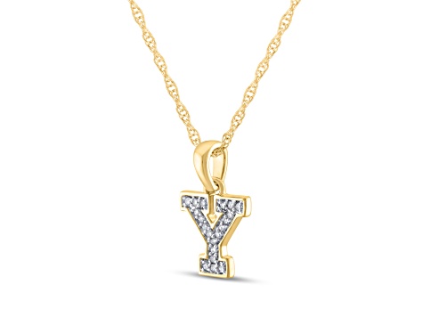 White Diamond Accent 10k Yellow Gold Y Initial Pendant With 18” Rope Chain