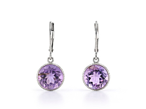 Purple Round Amethyst Sterling Silver Earrings 6ctw