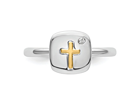 14K Yellow Gold Over Sterling Silver Cross Stackable Expressions Diamond Ring 0.015ctw