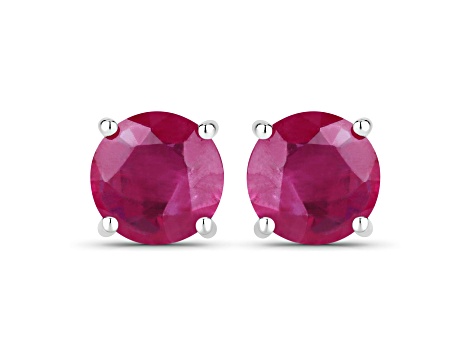 Round Ruby Gemstone 10K White Gold Studs Earrings