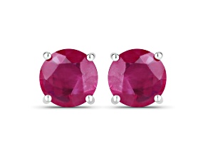 Round Ruby Gemstone 10K White Gold Studs Earrings