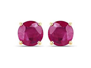 Round Ruby Gemstone 10K Yellow Gold Studs Earrings