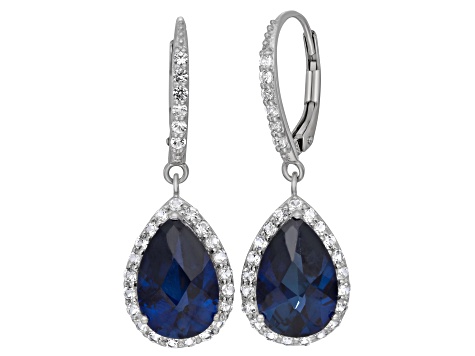 Lab Created Blue Sapphire Sterling Silver Dangle Earrings 9.12ctw