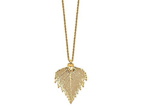 24k Yellow Gold Dipped Birch Leaf with 20 Inch Gold-tone Necklace