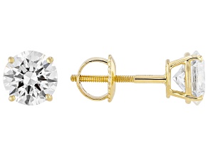 14K Yellow Gold Round IGI Certified Lab Grown Diamond Stud Earrings 2.0ctw, F Color/VS2 Clarity