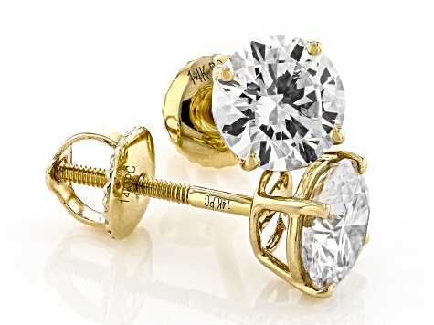 14K Yellow Gold Round IGI Certified Lab Grown Diamond Stud Earrings 2.0ctw, F Color/VS2 Clarity