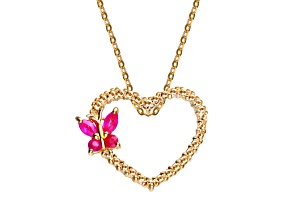 14k Gold Plated over Sterling Silver with Butterfly Ruby Color Cubic Zirconia Heart Pendant Necklace