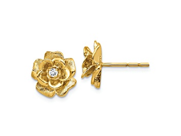 Picture of 14k Yellow Gold 11mm Textured Diamond Flower Stud Earrings