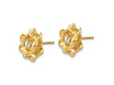 14k Yellow Gold 11mm Textured Diamond Flower Stud Earrings