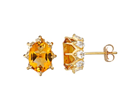 Oval Citrine 10K Yellow Gold Stud Earrings 2.70ctw