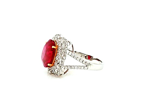 5.37 Ctw Ruby and 0.75 Ctw White Diamond Ring in 18K 2-Tone