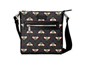 Gucci Bestiary Bee Monogram Black Coated Canvas Messenger Bag