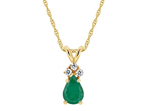 6x4mm Pear Shape Emerald with Diamond Accents 14k Yellow Gold Pendant With Chain