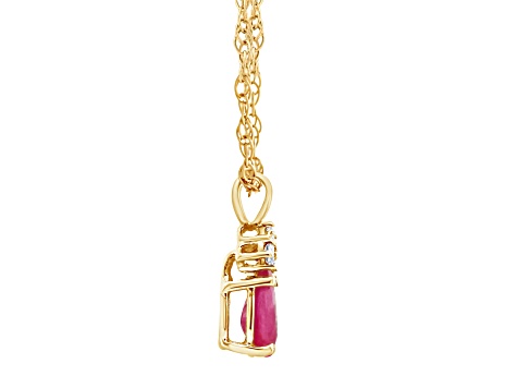 6x4mm Pear Shape Ruby with Diamond Accents 14k Yellow Gold Pendant With Chain