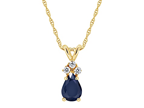 6x4mm Pear Shape Sapphire with Diamond Accents 14k Yellow Gold Pendant With Chain