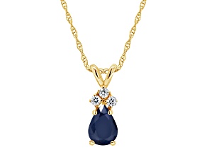 6x4mm Pear Shape Sapphire with Diamond Accents 14k Yellow Gold Pendant With Chain