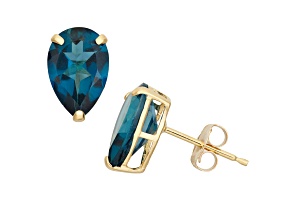 Pear Lab Created London Blue Topaz 10K Yellow Gold Earrings 3.40ctw