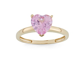 Lab Created Pink Sapphire 10K Yellow Gold Heart Ring 2.15ctw