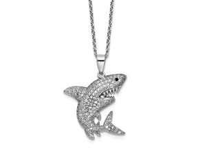 Rhodium Over Sterling Silver Lab Created Black Spinel Cubic Zirconia Shark