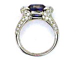 Oval Blue Sapphire and White Diamond Platinum Ring. 4.43 CTW