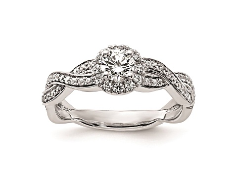 Rhodium Over 14K White Gold Diamond Round Engagement Ring 0.75ctw