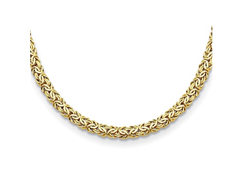 18K Yellow Gold 9.5mm Sapphire Byzantine 18-inch Necklace With Sapphire in the clasp.