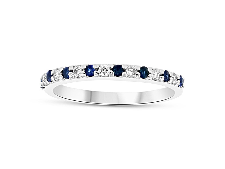 Sapphire and Diamond 14k White Gold Anniversary Style Band Ring 0.35ctw