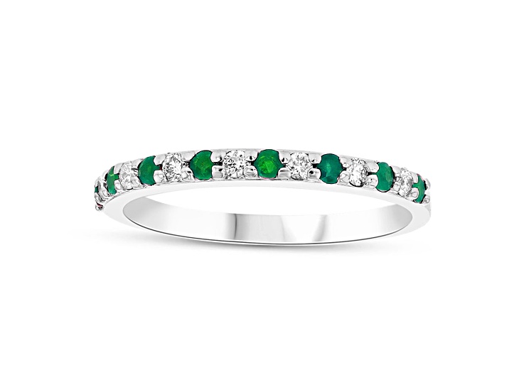 Emerald and Diamond 14k White Gold Anniversary Style Band Ring 0.35ctw